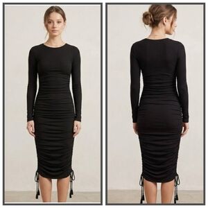 Wilfred Free Black Long Sleeve Ruched Bodycon Dress Size Small
